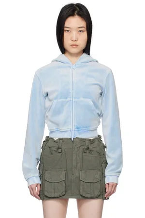 Alexander Wang Pull à capuche écourté bleu à glissière