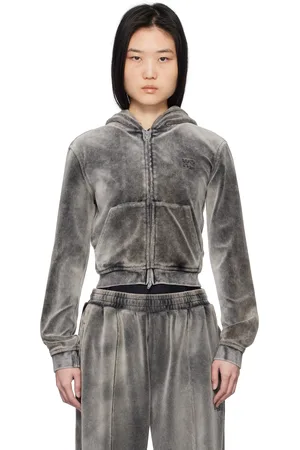 Alexander Wang Pull à capuche écourté gris à glissière