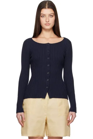 Silk Laundry Cardigan Kia bleu marine en tricot côtelé