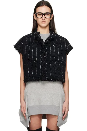 SACAI Gilet noir en tweed