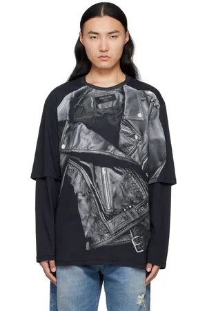 Balmain T-shirt à manches longues noir à image de blouson motard imprimée
