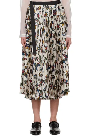 SACAI Jupe midi beige à motif tropical