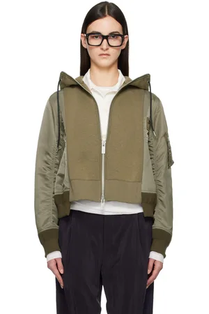 SACAI Pull à capuche kaki en jersey de coton et en sergé de nylon