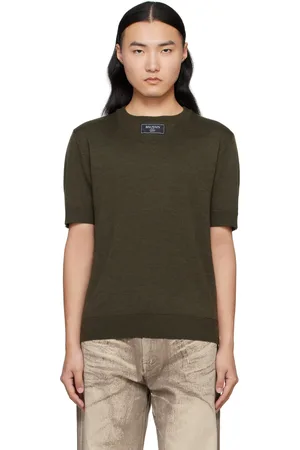 Balmain T-shirt vert en tricot à deux cols