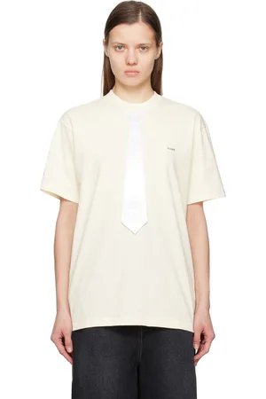 pushBUTTON T-shirt blanc cassé à appliqué de cravate