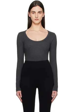 Totême T-shirt gris en jersey côtelé
