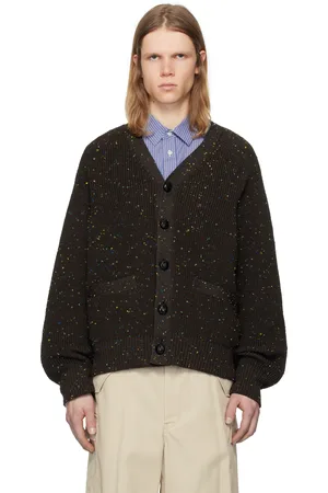 SACAI Cardigan brun en tricot côtelé à neps