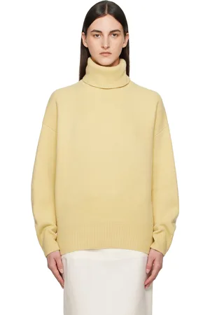 Totême Col roulé jaune en tricot double face