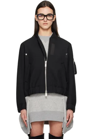 SACAI Blouson aviateur noir en tissu de costume à doublure contrecollée