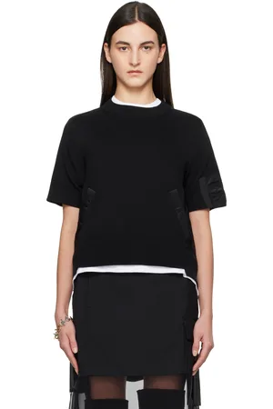 SACAI Pull noir en sergé de nylon et en tricot