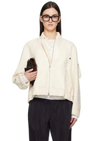 SACAI Blouson aviateur blanc cassé en tissu de costume