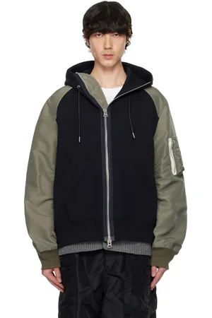 SACAI Pull à capuche bleu marine et kaki à panneaux