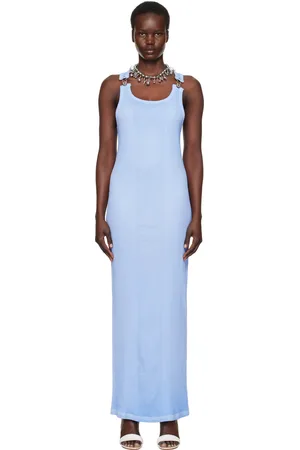 Jean Paul Gaultier Robe longue bleue à boucles de salopette