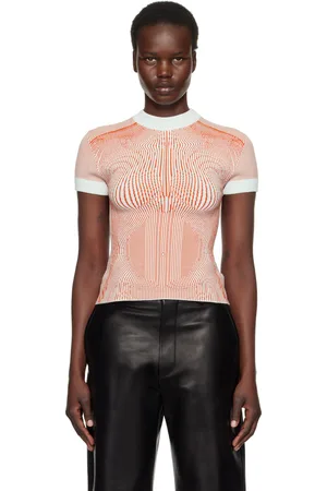 Jean Paul Gaultier T-shirt orange et vert à rayures fines Morphing en jacquard