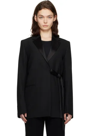 Totême Veston noir à assemblage cache-cœur et à revers tailleur en satin