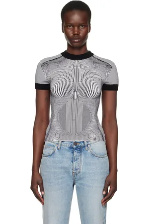 Jean Paul Gaultier T-shirt noir et blanc à rayures fines Morphing en jacquard