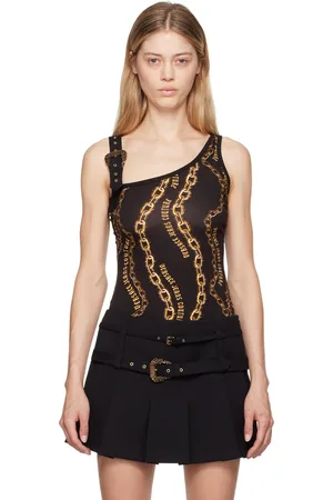 VERSACE Débardeur noir et doré à motif Chain Couture