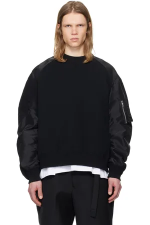 SACAI Pull molletonné noir en jersey de coton et en sergé de nylon