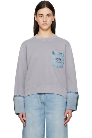 Moschino Pull molletonné gris en coton à garnitures en denim