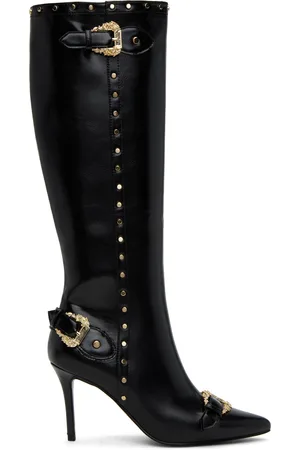 VERSACE Bottes noires à ferrures exclusives à SSENSE