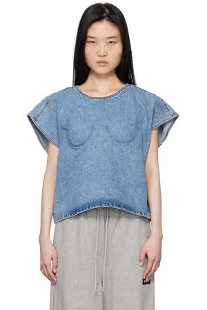 pushBUTTON Haut sans manches bleu en denim à soutien-gorge intégré
