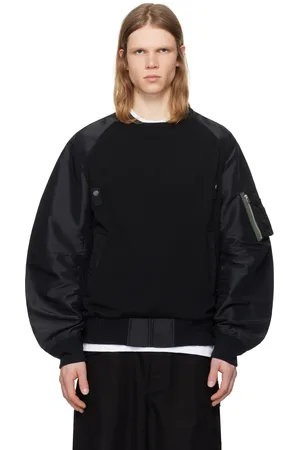SACAI Pull noir en sergé de nylon et en tricot