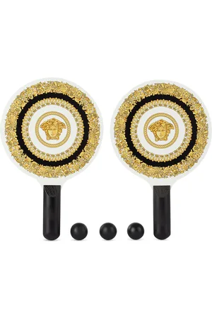 VERSACE Ensemble de raquettes de plage doré et blanc à motif Crête de fleur