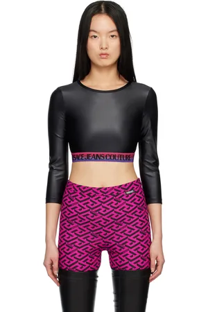 VERSACE T-shirt à manches longues lustré noir