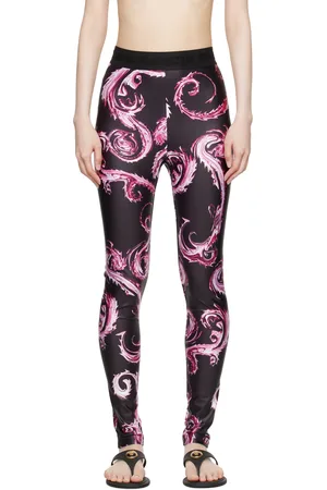 VERSACE Legging noir et rose à motif Chromo Couture