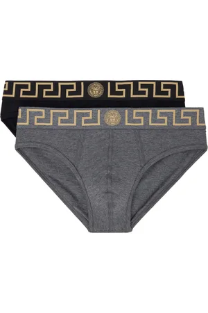 VERSACE Ensemble de deux slips noir et gris à motif à clé grecque