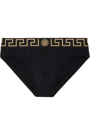 VERSACE Ensemble de deux slips noirs à motif à clé grecque