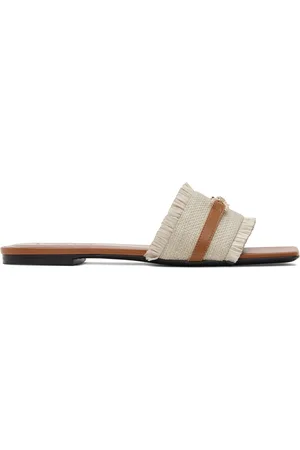 VERSACE Sandales beiges en raphia synthétique et en cuir de veau