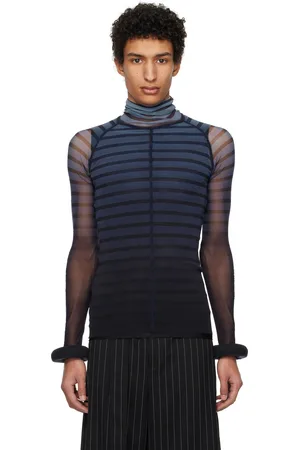Jean Paul Gaultier Haut noir et bleu à rayures