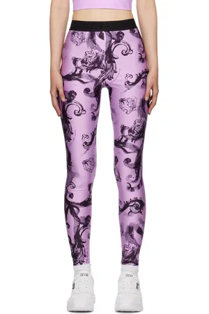 VERSACE Legging mauve à image à logo imprimée