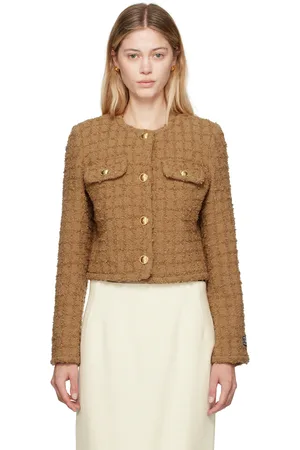 VERSACE Blouson de style cardigan brun clair en tweed