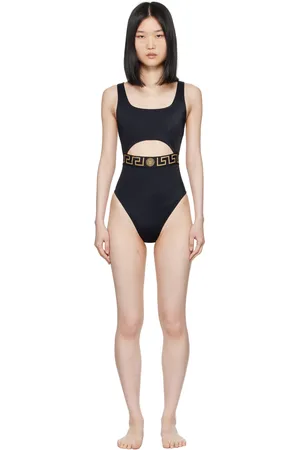 VERSACE Maillot de bain une pièce noir à motif à clé grecque