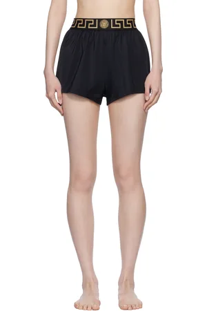 VERSACE Maillot de bain noir à motif à clés grecques