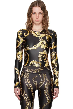 VERSACE Justaucorps noir et doré à motif Chromo Couture