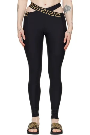 VERSACE Legging noir à motif à clé grecque