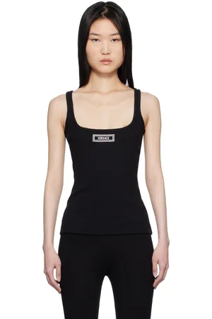 VERSACE Débardeur noir en tricot côtelé à logo rétro 