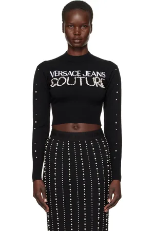 VERSACE Pull noir à ornements facettés et à logo