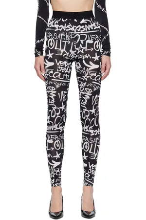 VERSACE Legging noir à motif à logo Graffiti