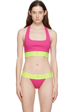 VERSACE Soutien-gorge de sport rose et vert à motif à clé grecque