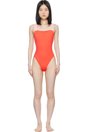 VERSACE Maillot de bain une pièce orange à motif à clé grecque
