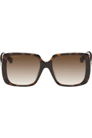 Gucci Lunettes de soleil carrées minces brunes en acétate