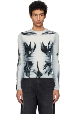 Jean Paul Gaultier T-shirt blanc cassé et bleu marine à motifs Body Morphing et fleuri