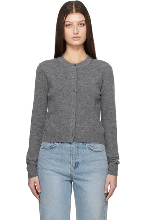 DUNST Cardigan gris en tricot à col ras du cou