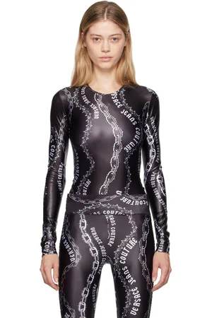 VERSACE Justaucorps noir et blanc à motif Chain Couture