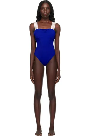 VERSACE Maillot de bain bleu à motif à clé grecque
