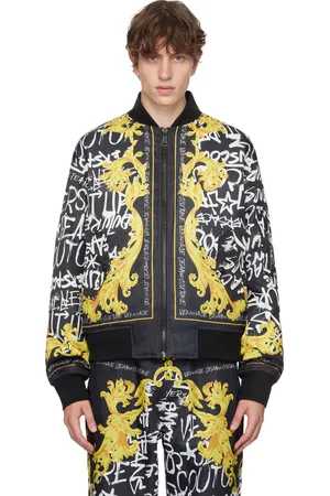 VERSACE Blouson aviateur noir à motif à logo Graffiti